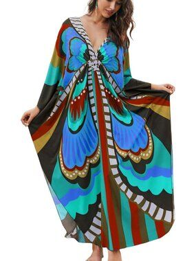 Women's Plus Size Kaftan Maxi Dress Batwing Sleeve Beach Cover Up-8759-color9